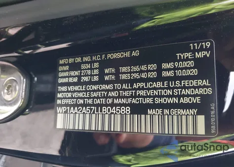 2020 Porsche Macan z USA, uszkodzony, nr VIN WP1AA2A57LLB04588